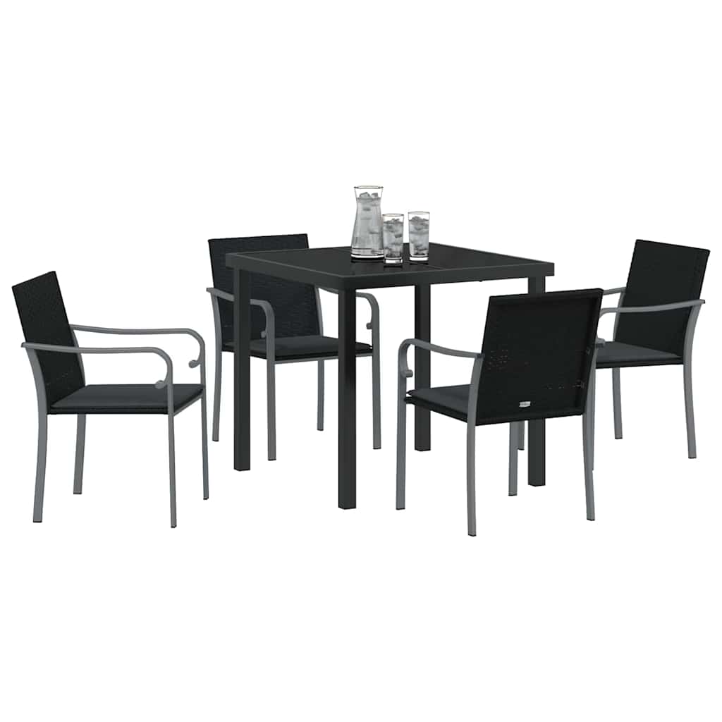 Garden Dining Set 5 pcs Black and Grey PE Rattan