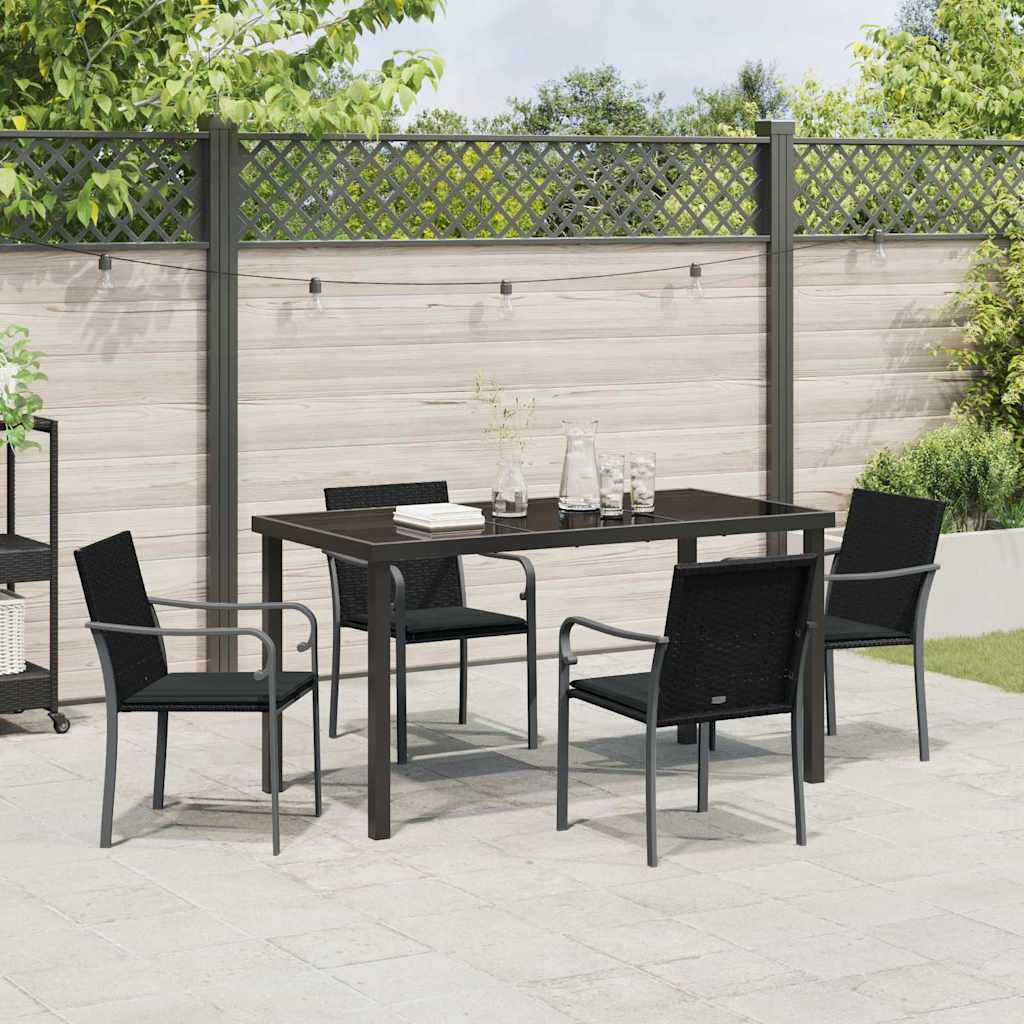 Garden Dining Set 5 pcs Black and Grey PE Rattan