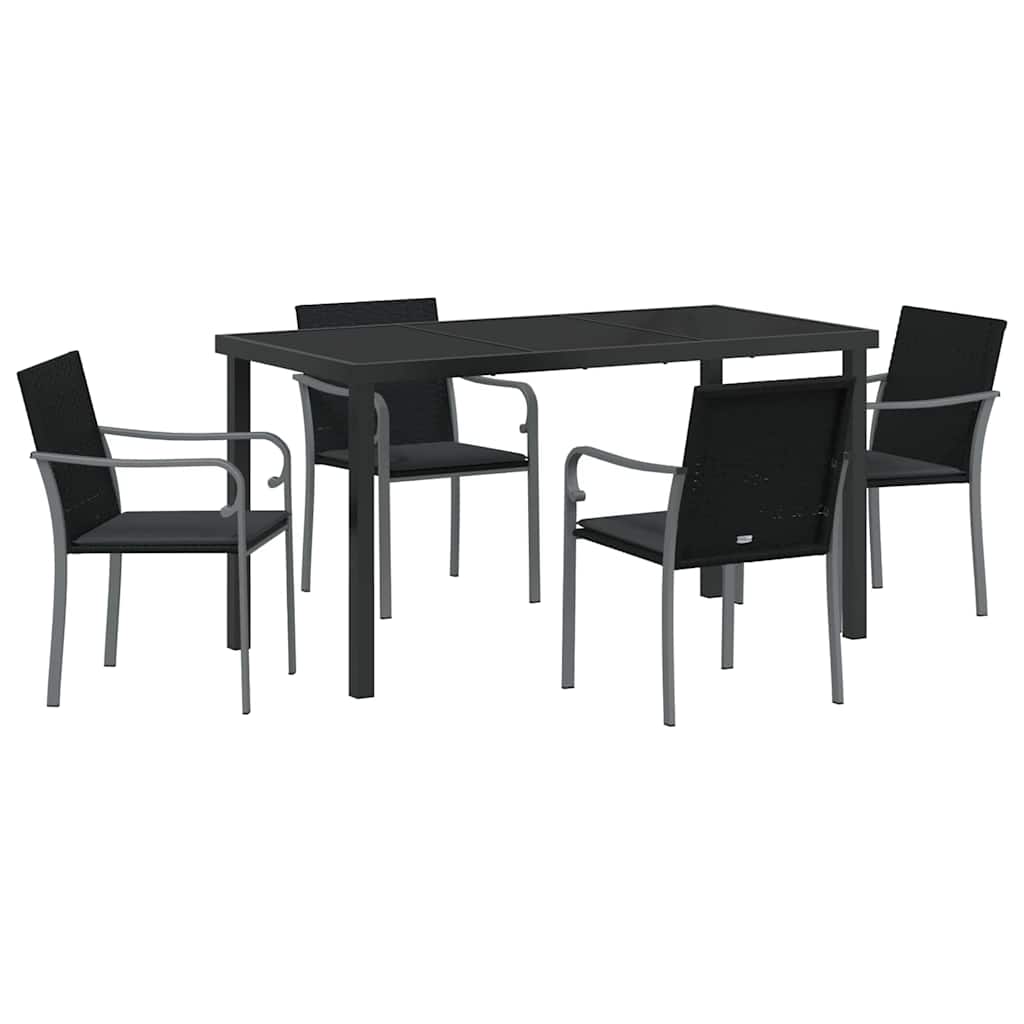 Garden Dining Set 5 pcs Black and Grey PE Rattan