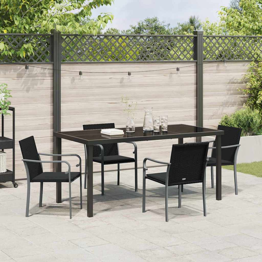 Garden Dining Set 5 pcs Black and Grey PE Rattan