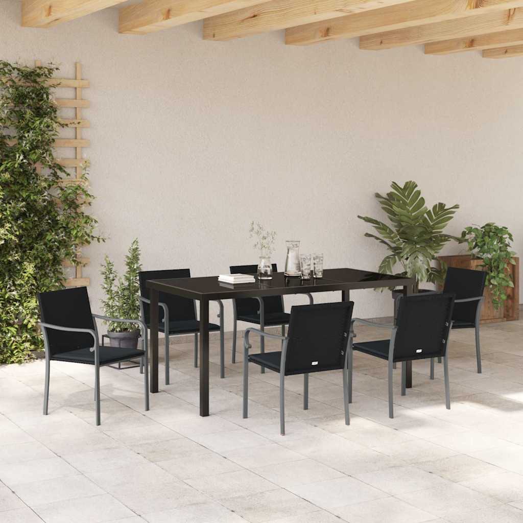Garden Dining Set 7 pcs Black and Grey PE Rattan