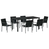 Garden Dining Set 7 pcs Black and Grey PE Rattan