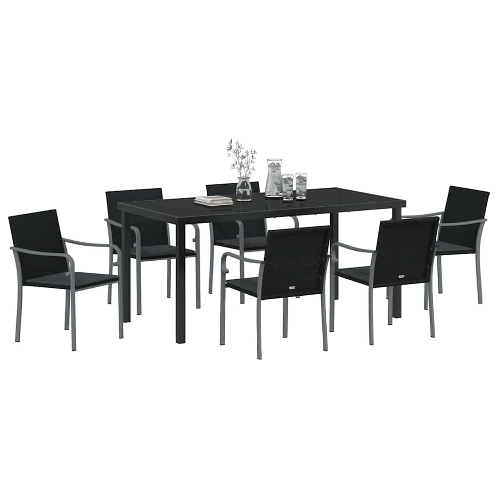Garden Dining Set 7 pcs Black and Grey PE Rattan