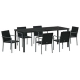 Garden Dining Set 7 pcs Black and Grey PE Rattan - Front View