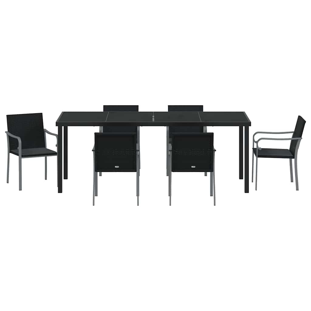 Garden Dining Set 7 pcs Black and Grey PE Rattan
