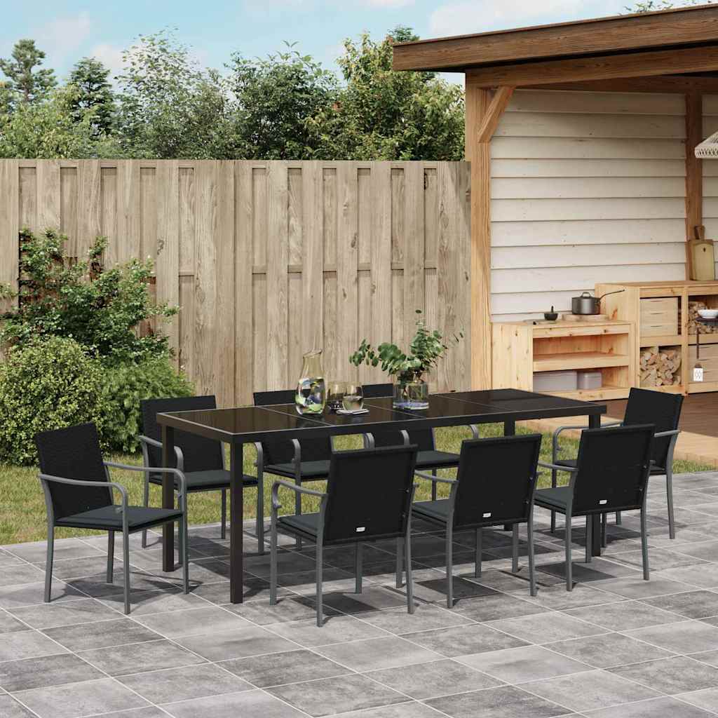 Garden Dining Set 9 pcs Black and Grey PE Rattan