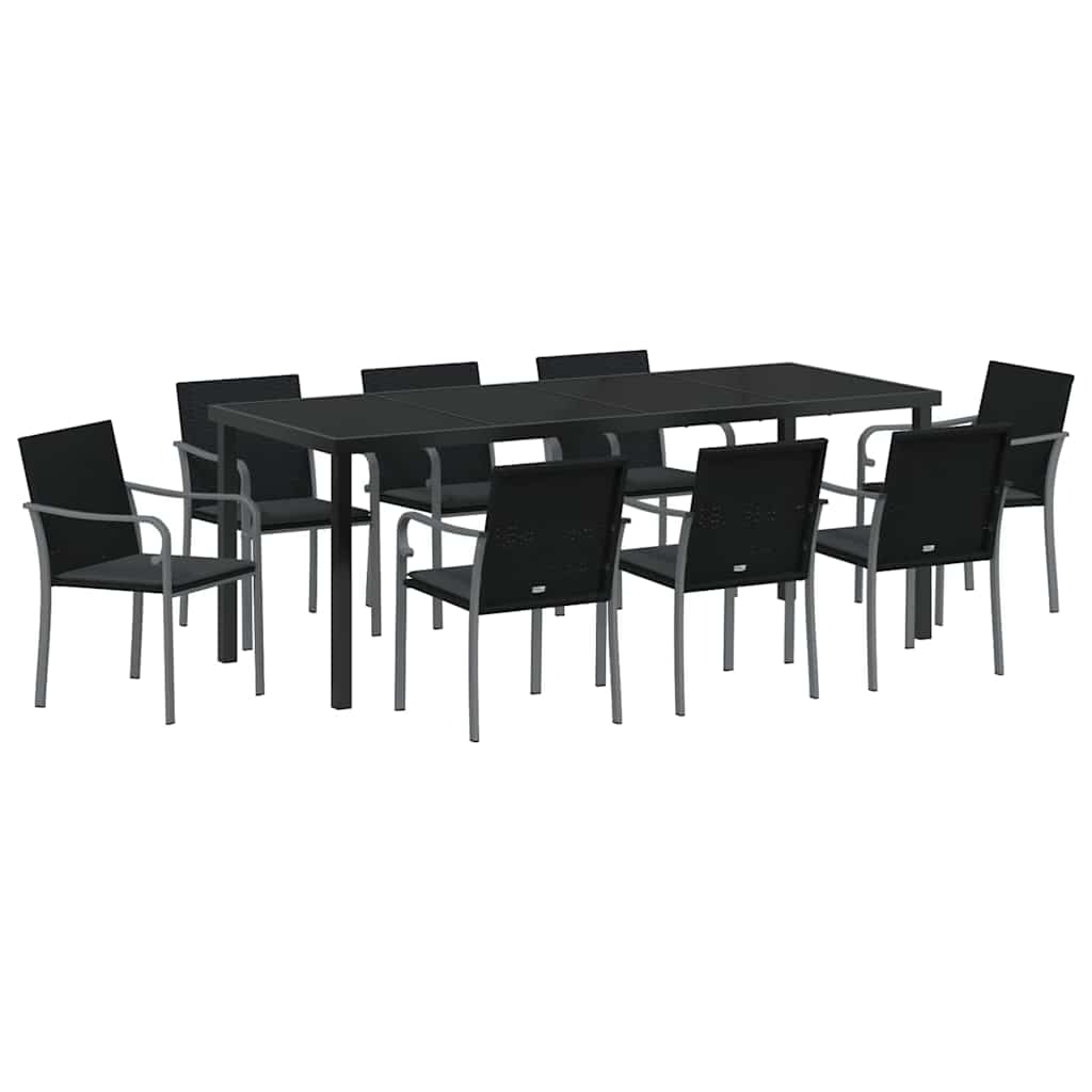 Garden Dining Set 9 pcs Black and Grey PE Rattan
