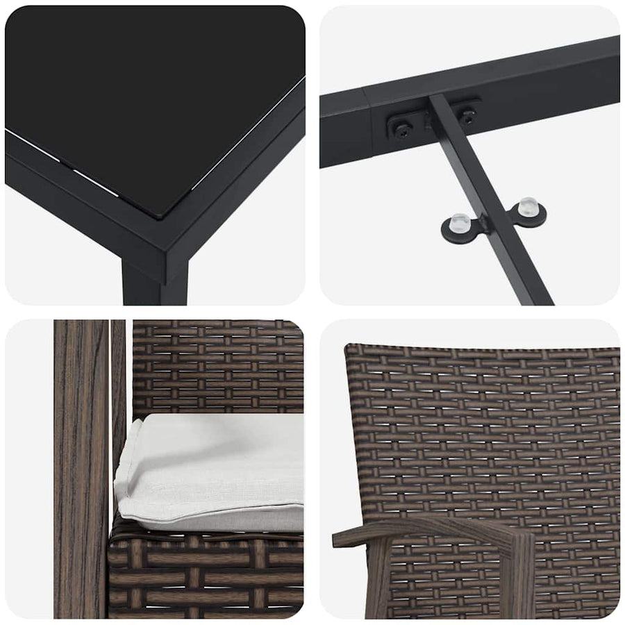 Garden Dining Set 3 pcs Brown and Black PE Rattan