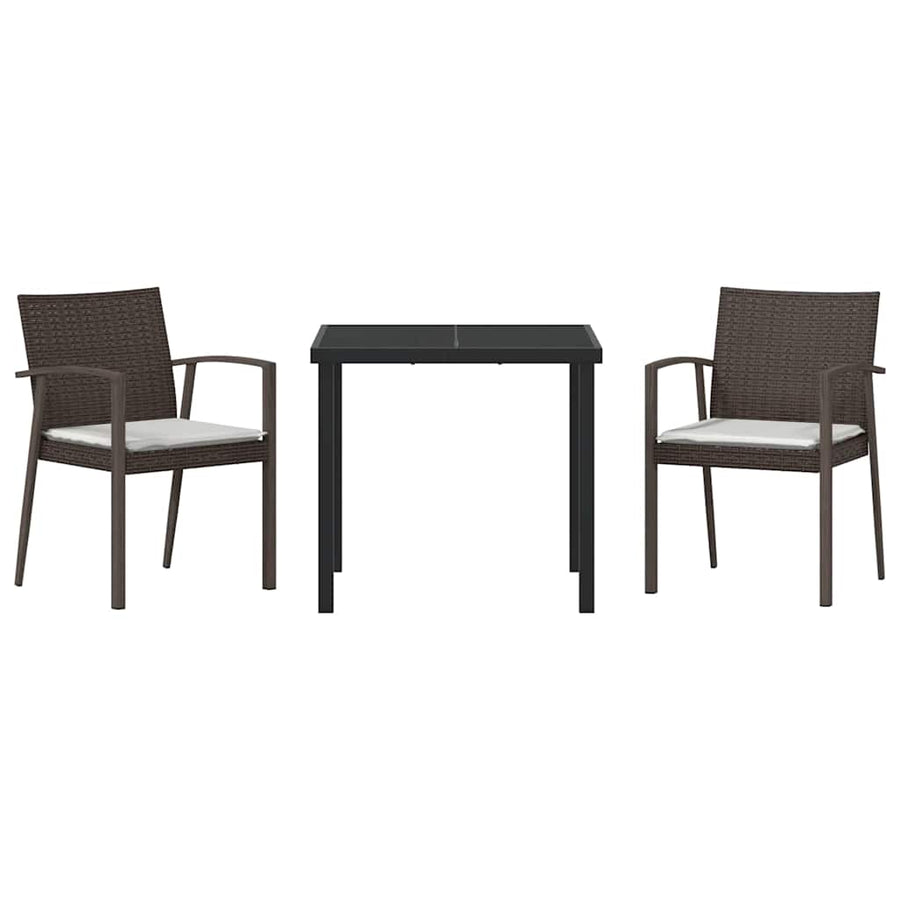 Garden Dining Set 3 pcs Brown and Black PE Rattan