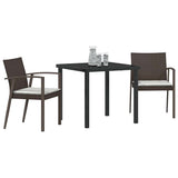 Garden Dining Set 3 pcs Brown and Black PE Rattan - Side View