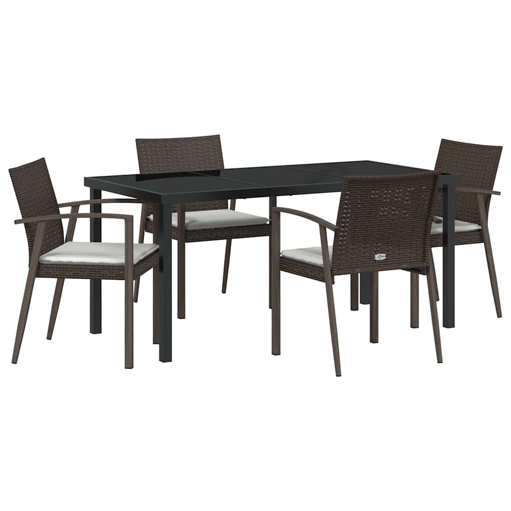 Garden Dining Set 5 pcs Brown and Black PE Rattan
