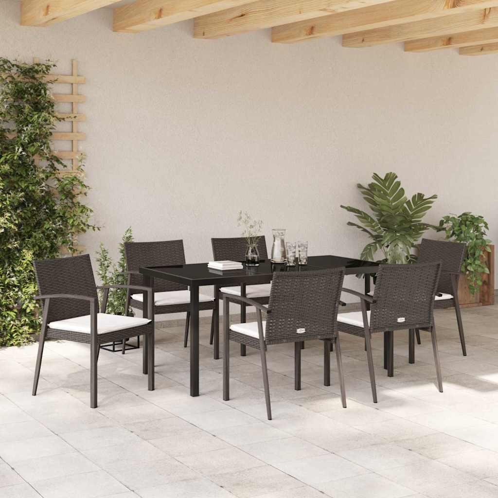 Garden Dining Set 7 pcs Brown and Black PE Rattan