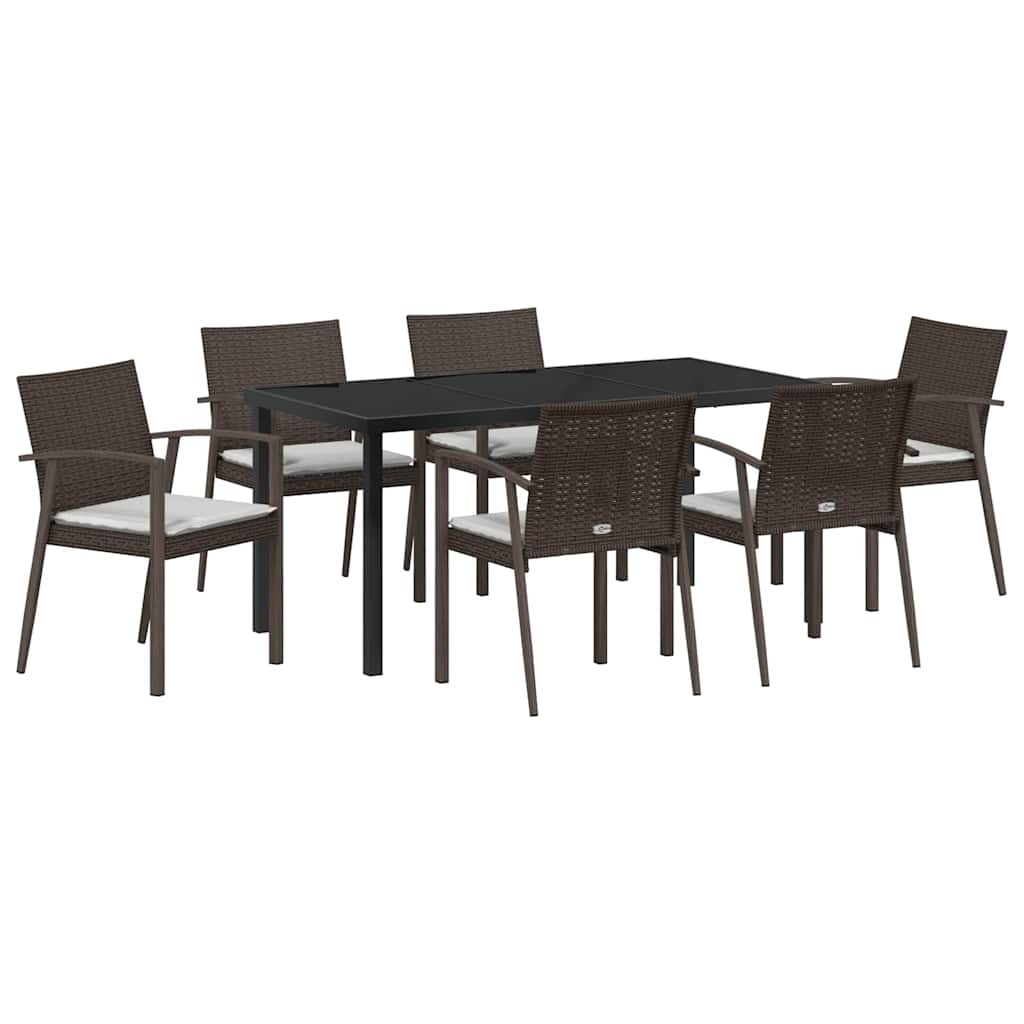 Garden Dining Set 7 pcs Brown and Black PE Rattan