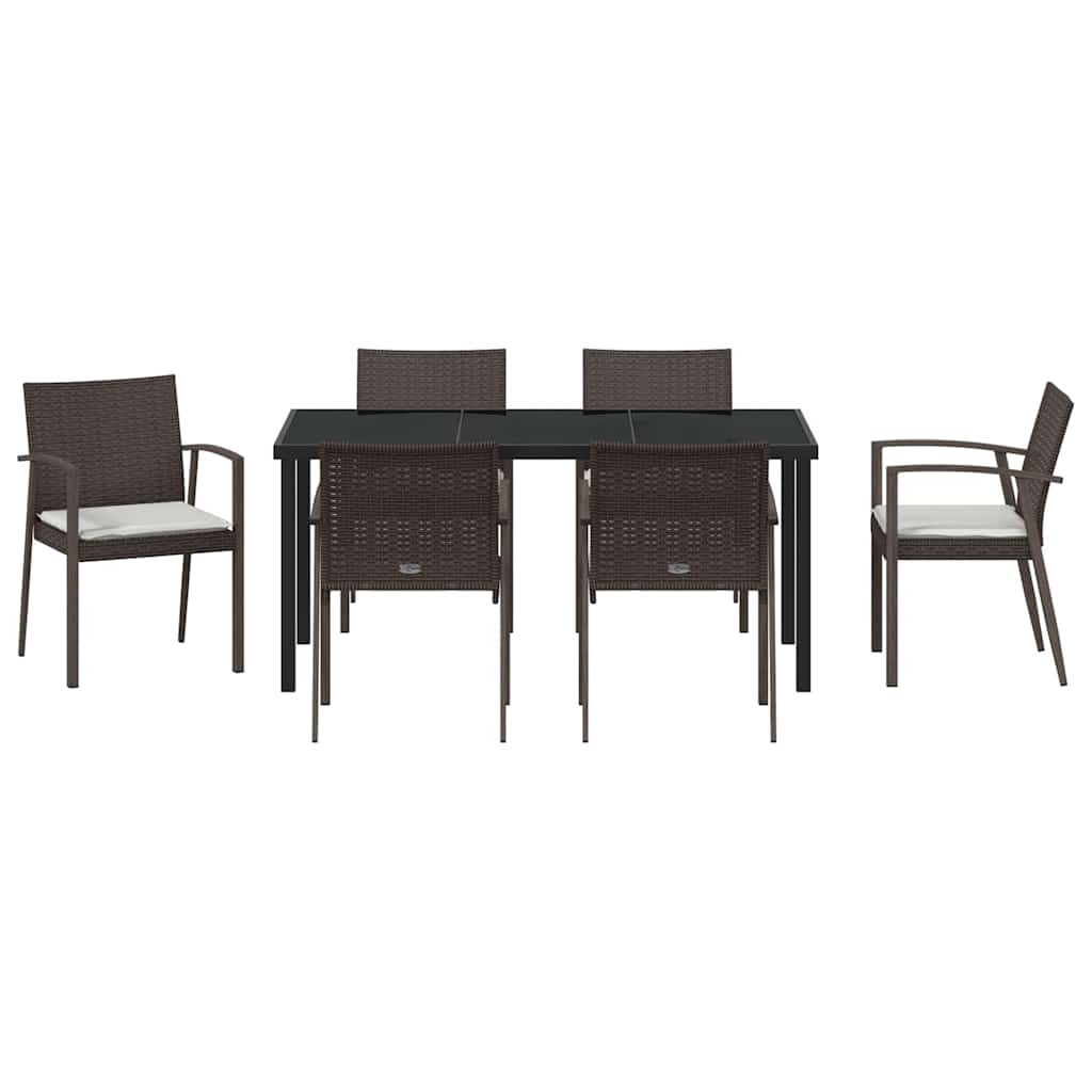 Garden Dining Set 7 pcs Brown and Black PE Rattan