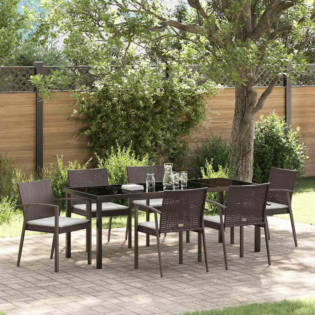 Garden Dining Set 7 pcs Brown and Black PE Rattan