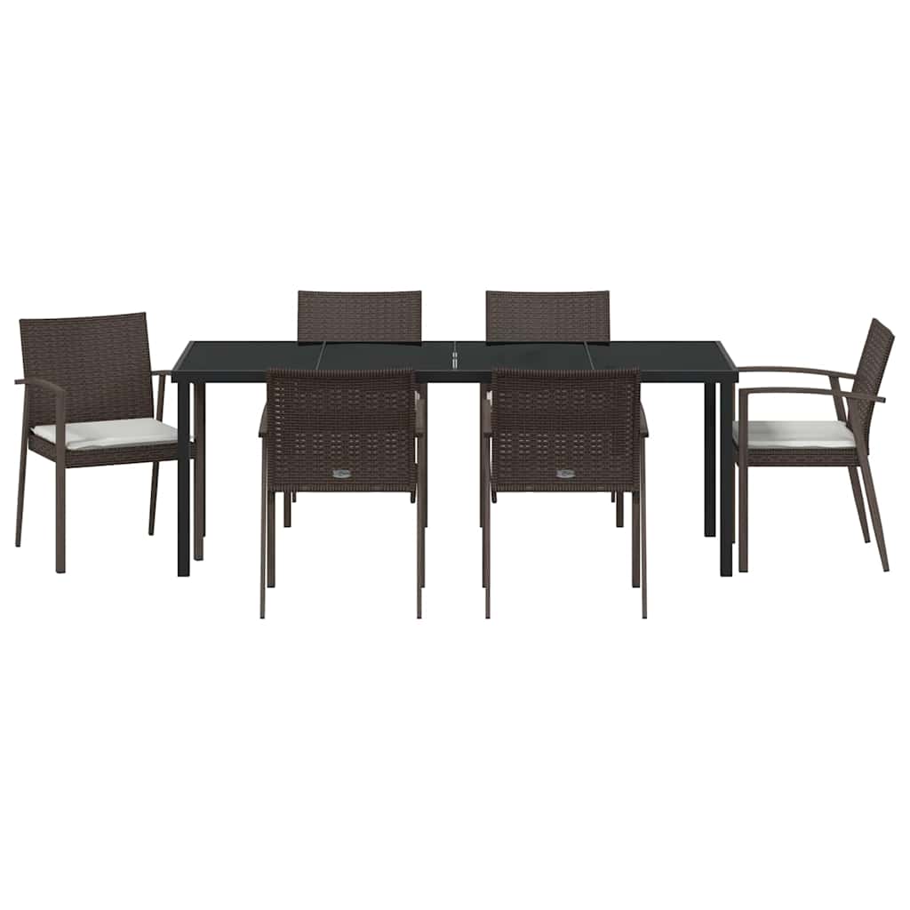 Garden Dining Set 7 pcs Brown and Black PE Rattan