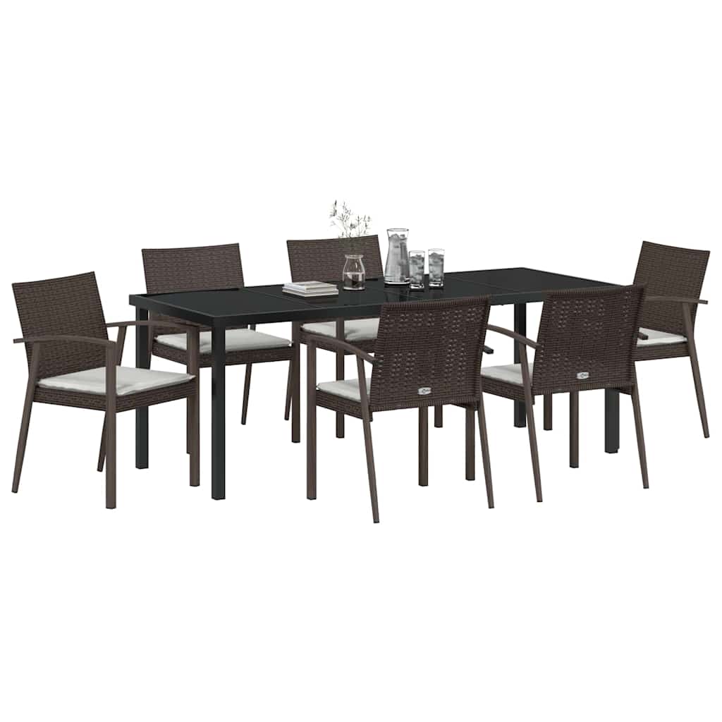 Garden Dining Set 7 pcs Brown and Black PE Rattan