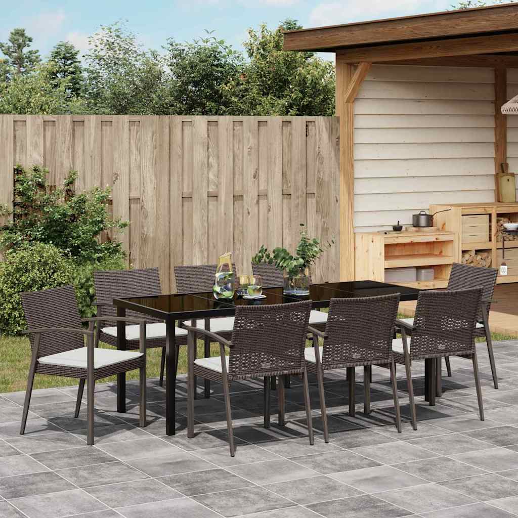 Garden Dining Set 9 pcs Brown and Black PE Rattan