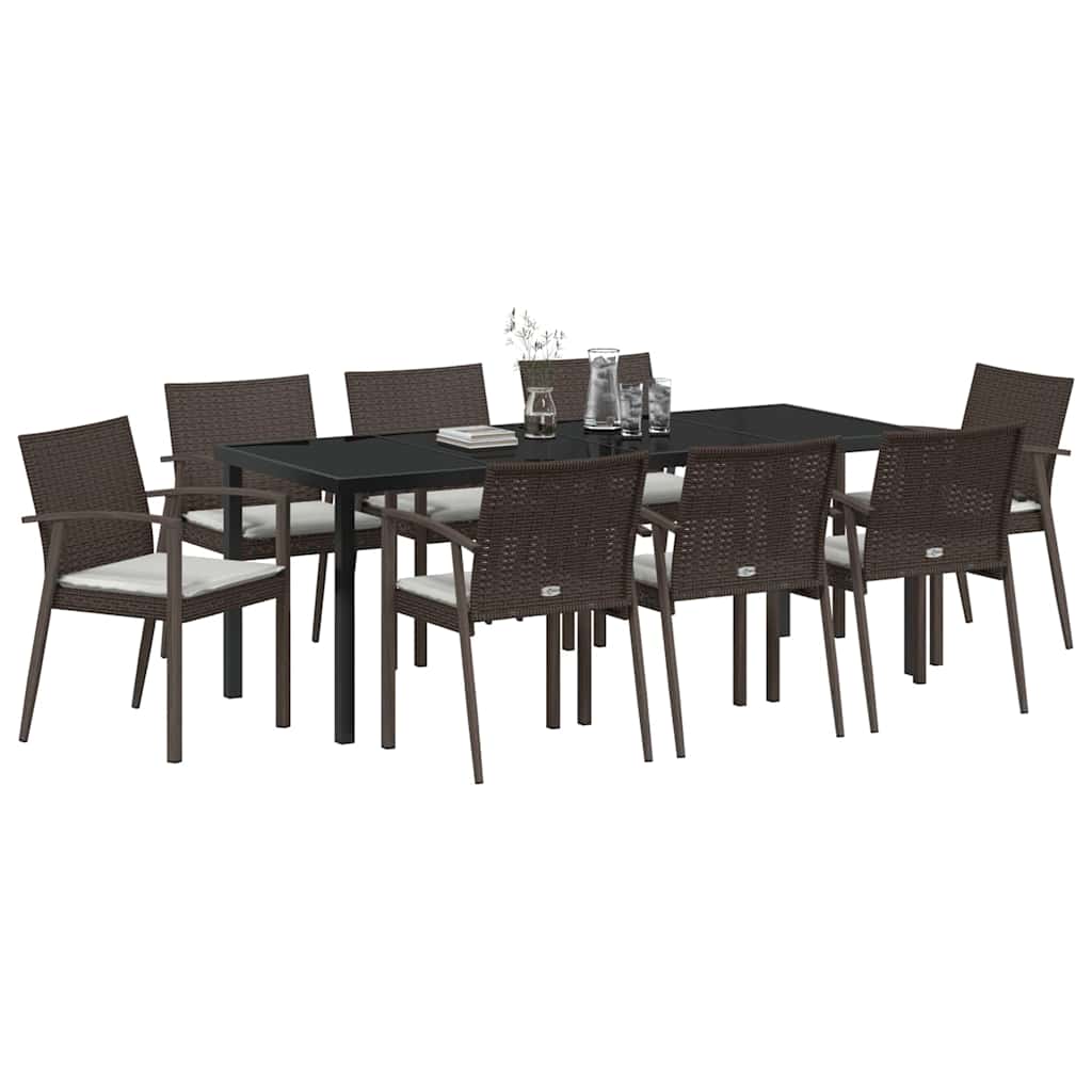 Garden Dining Set 9 pcs Brown and Black PE Rattan