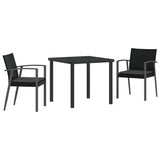 Garden Dining Set 3 pcs Black and Grey PE Rattan