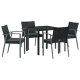 Garden Dining Set 5 pcs Black and Grey PE Rattan - Front View