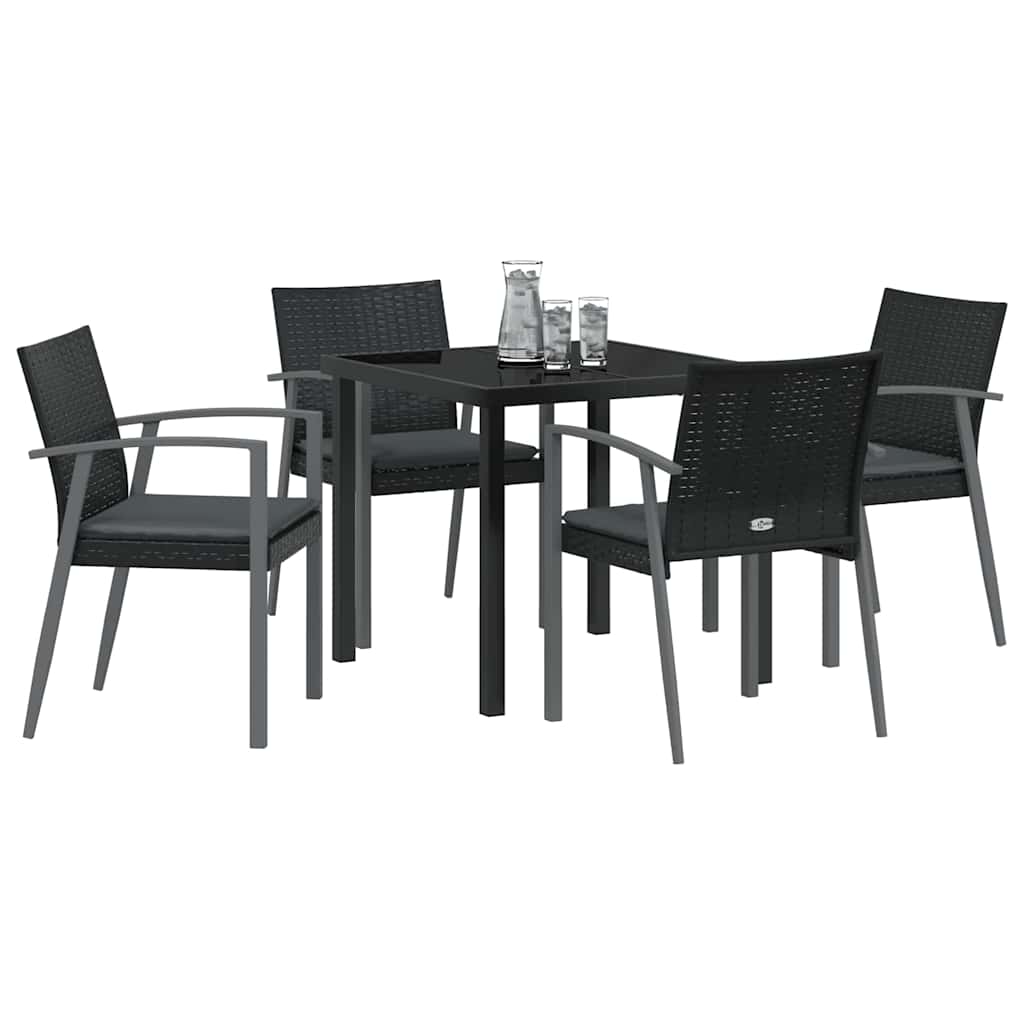 Garden Dining Set 5 pcs Black and Grey PE Rattan