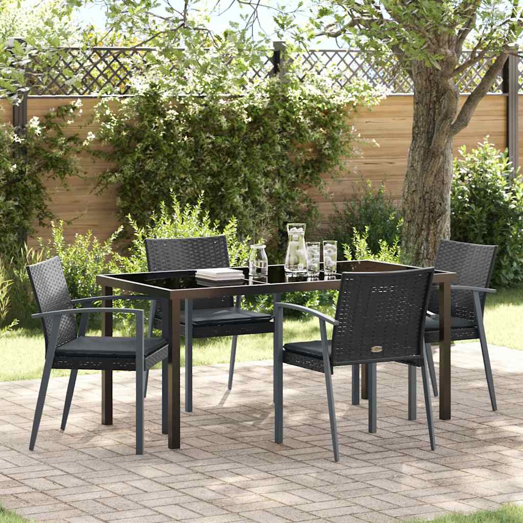 Garden Dining Set 5 pcs Black and Grey PE Rattan