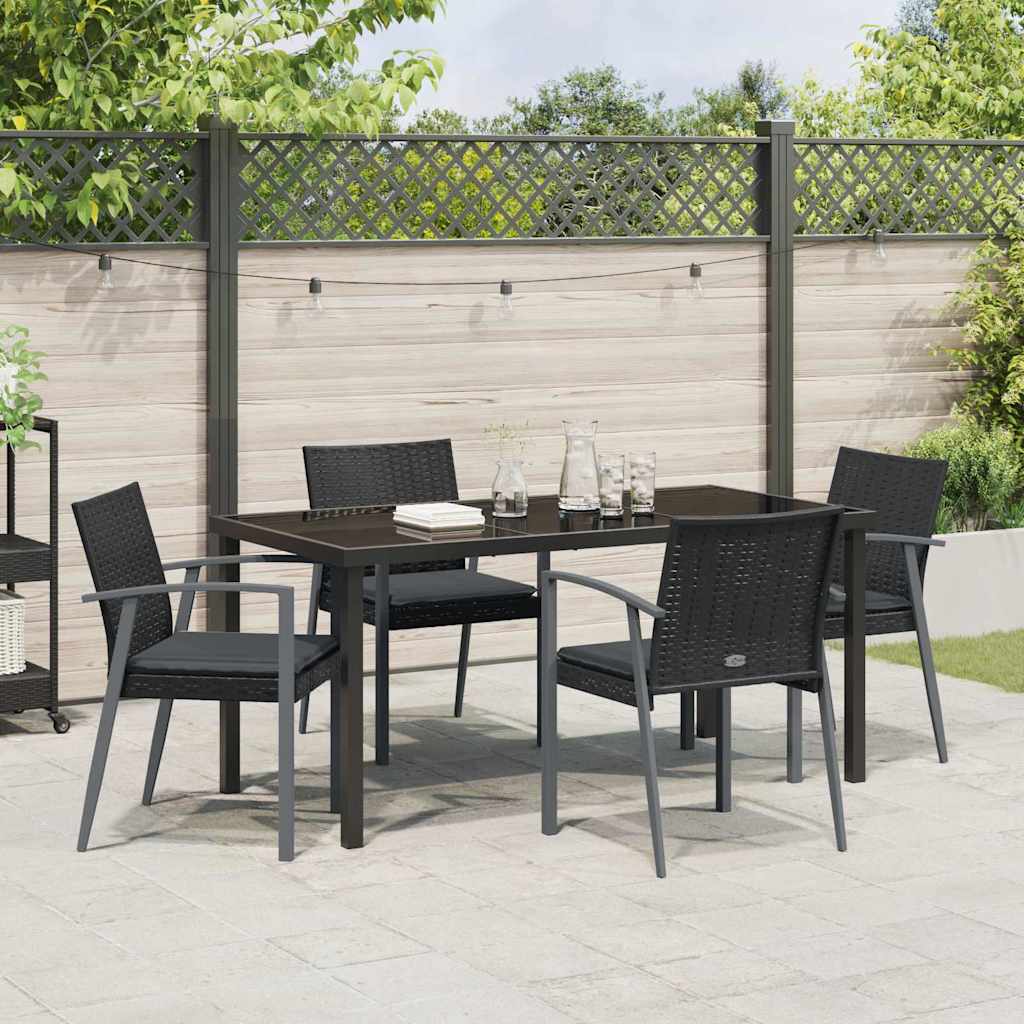 Garden Dining Set 5 pcs Black and Grey PE Rattan