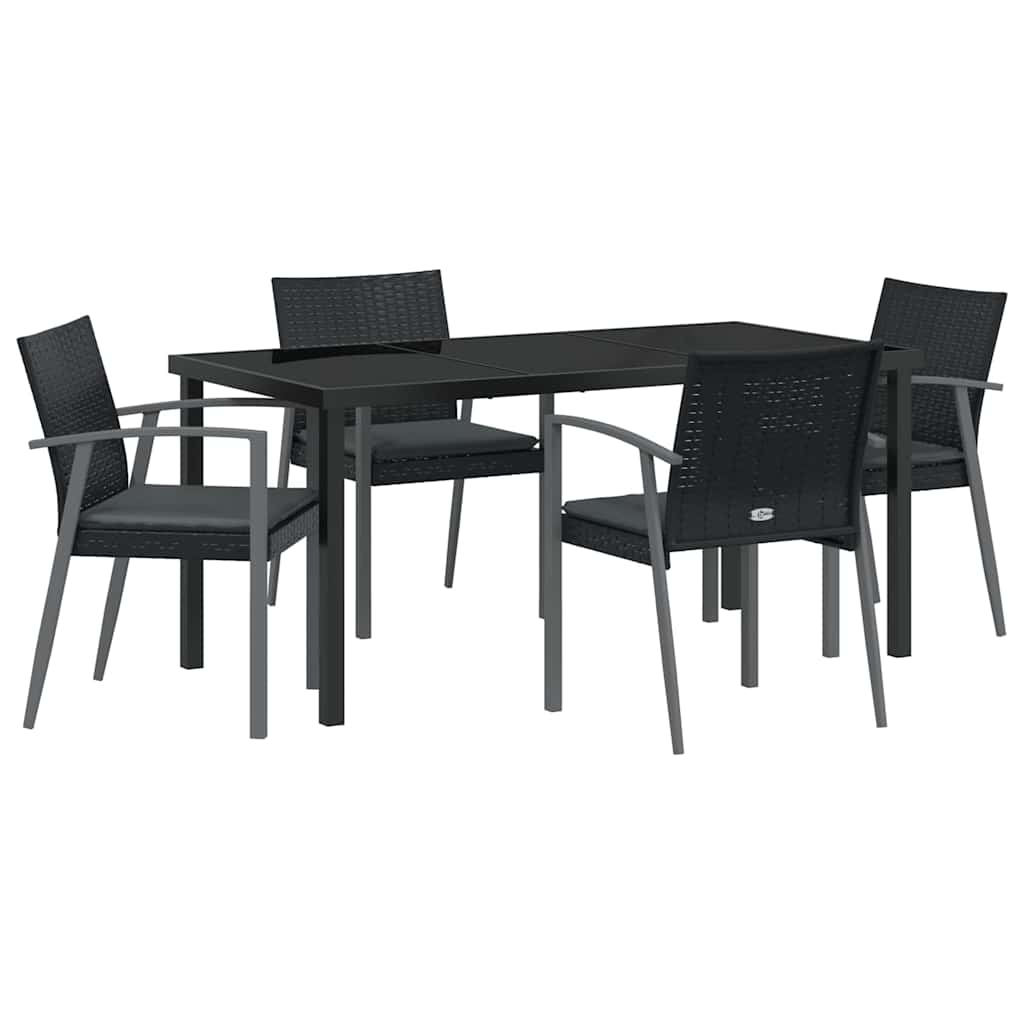 Garden Dining Set 5 pcs Black and Grey PE Rattan