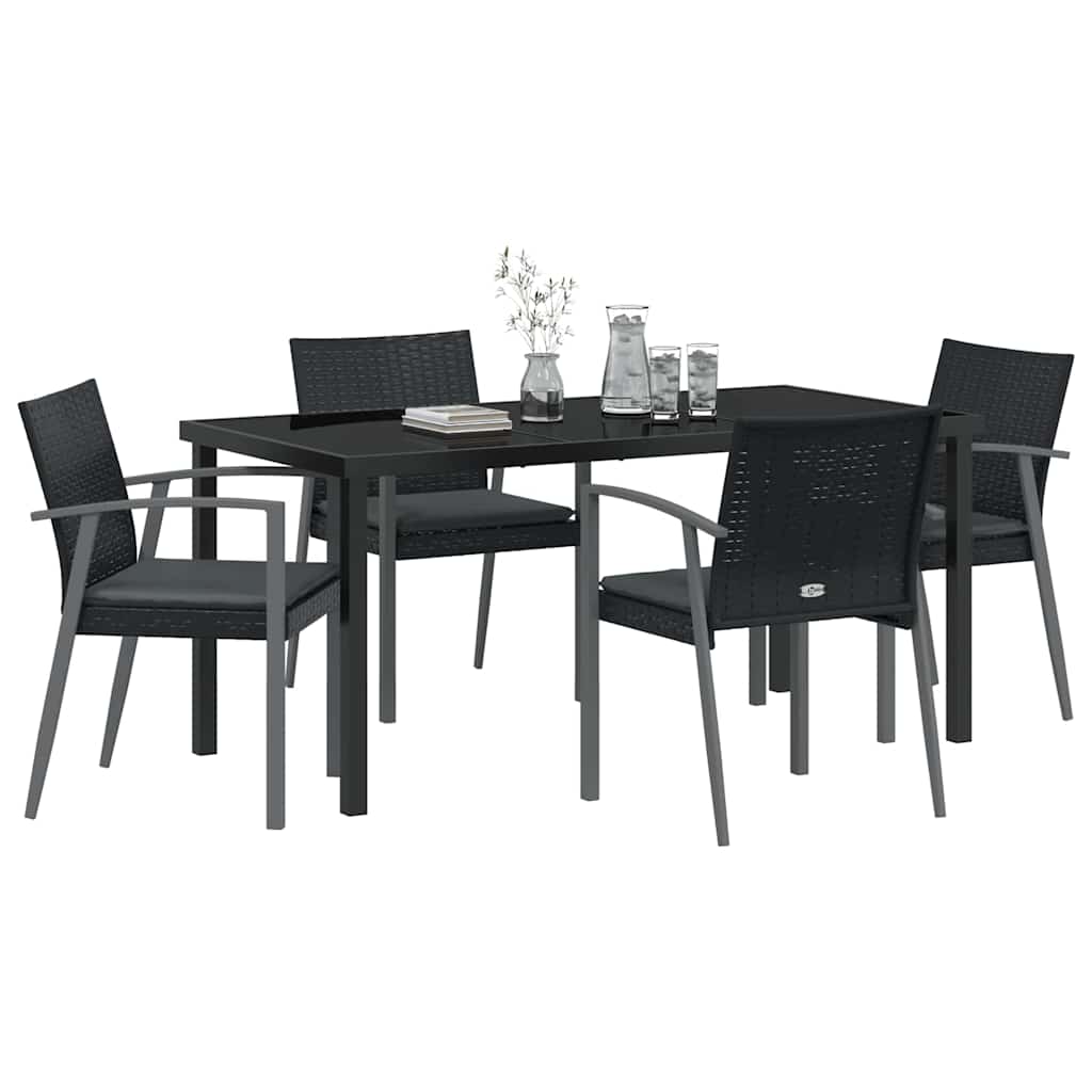 Garden Dining Set 5 pcs Black and Grey PE Rattan