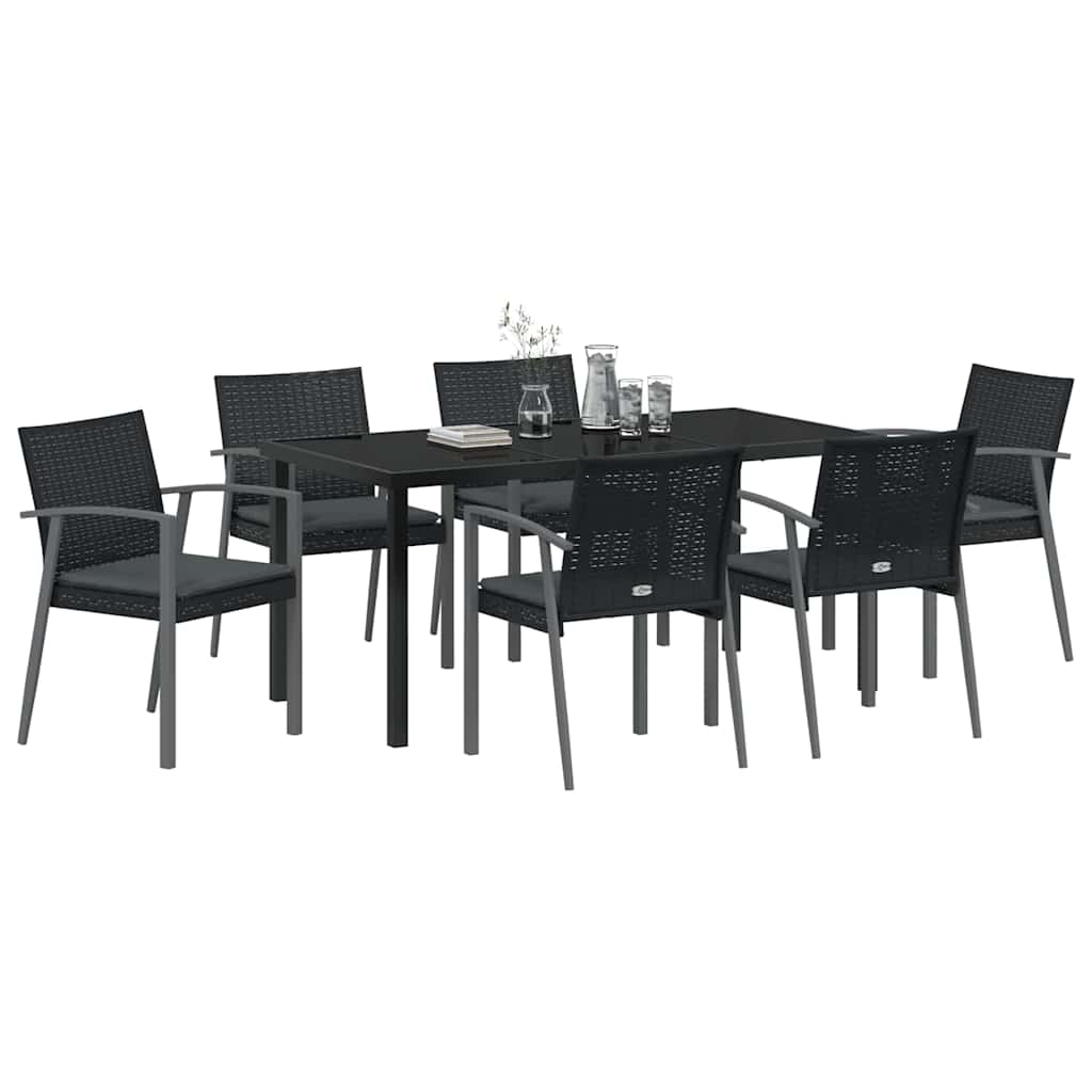 Garden Dining Set 7 pcs Black and Grey PE Rattan