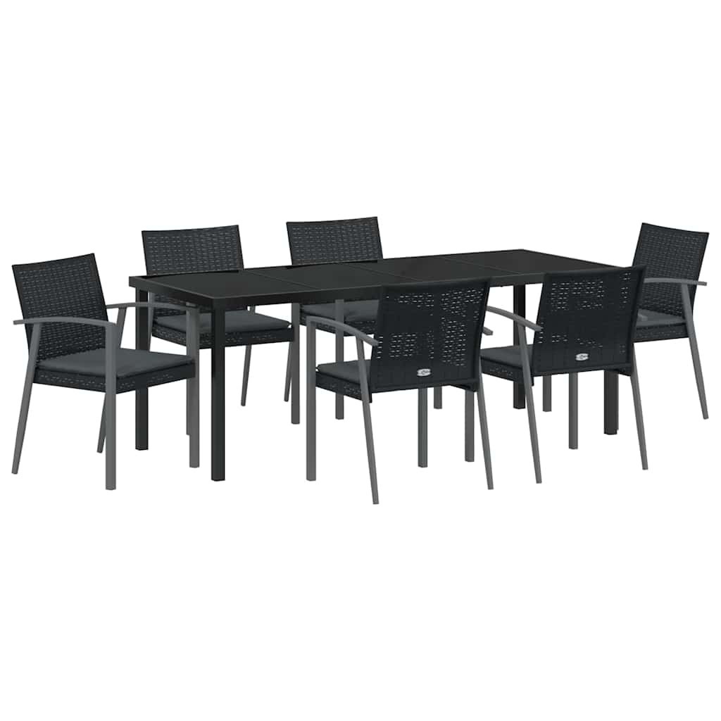 Garden Dining Set 7 pcs Black and Grey PE Rattan