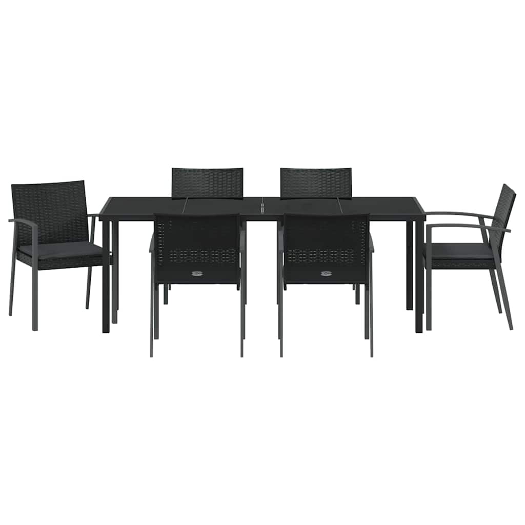 Garden Dining Set 7 pcs Black and Grey PE Rattan