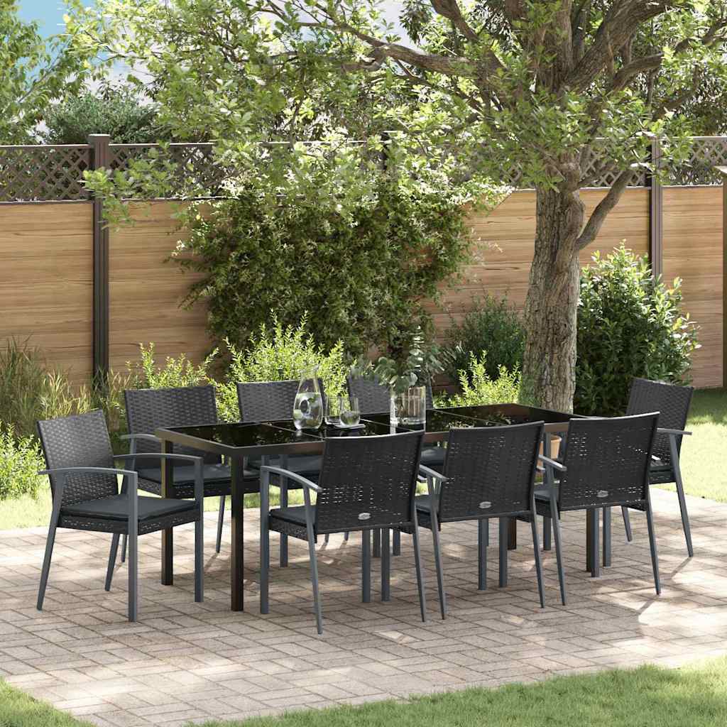 Garden Dining Set 9 pcs Black and Grey PE Rattan
