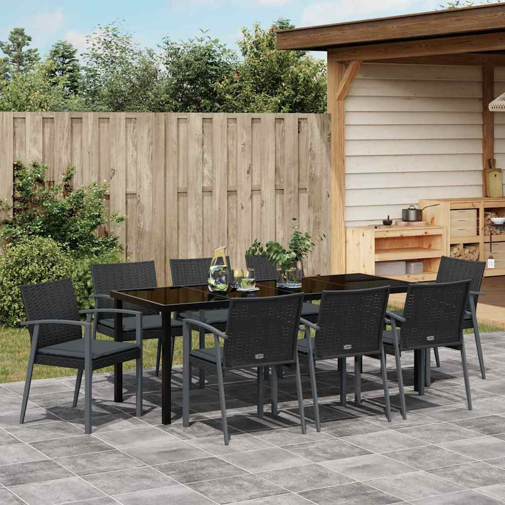 Garden Dining Set 9 pcs Black and Grey PE Rattan