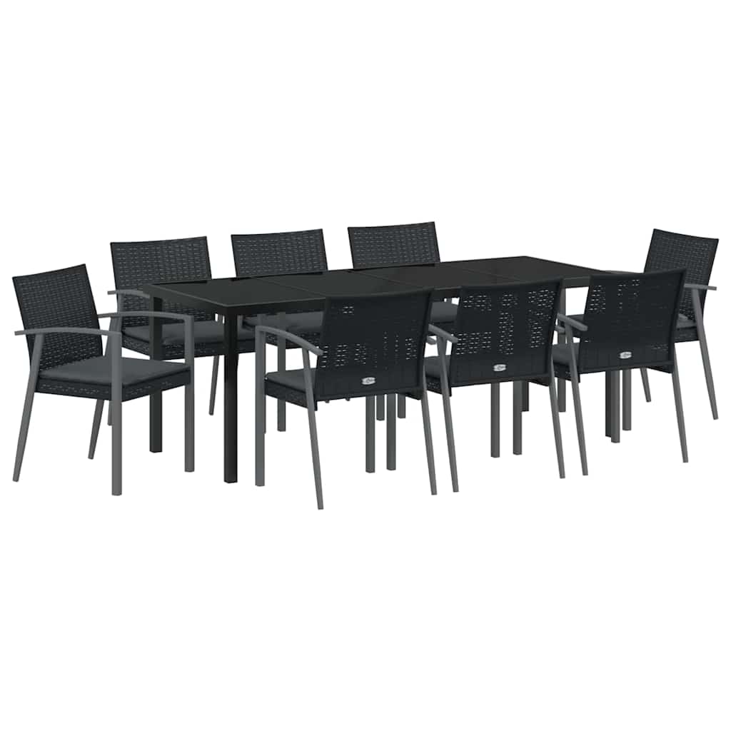 Garden Dining Set 9 pcs Black and Grey PE Rattan