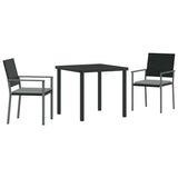 Garden Dining Set 3 pcs Black and Light Grey PE Rattan - Front View