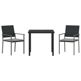 Garden Dining Set 3 pcs Black and Light Grey PE Rattan - Close-Up Angle