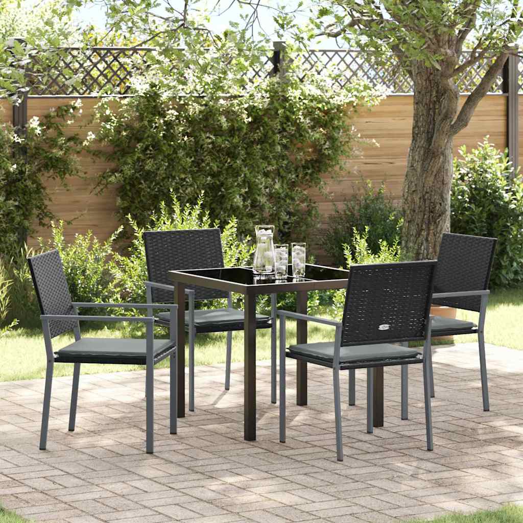 Garden Dining Set 5 pcs Black and Light Grey PE Rattan