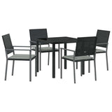 Garden Dining Set 5 pcs Black and Light Grey PE Rattan - Front View