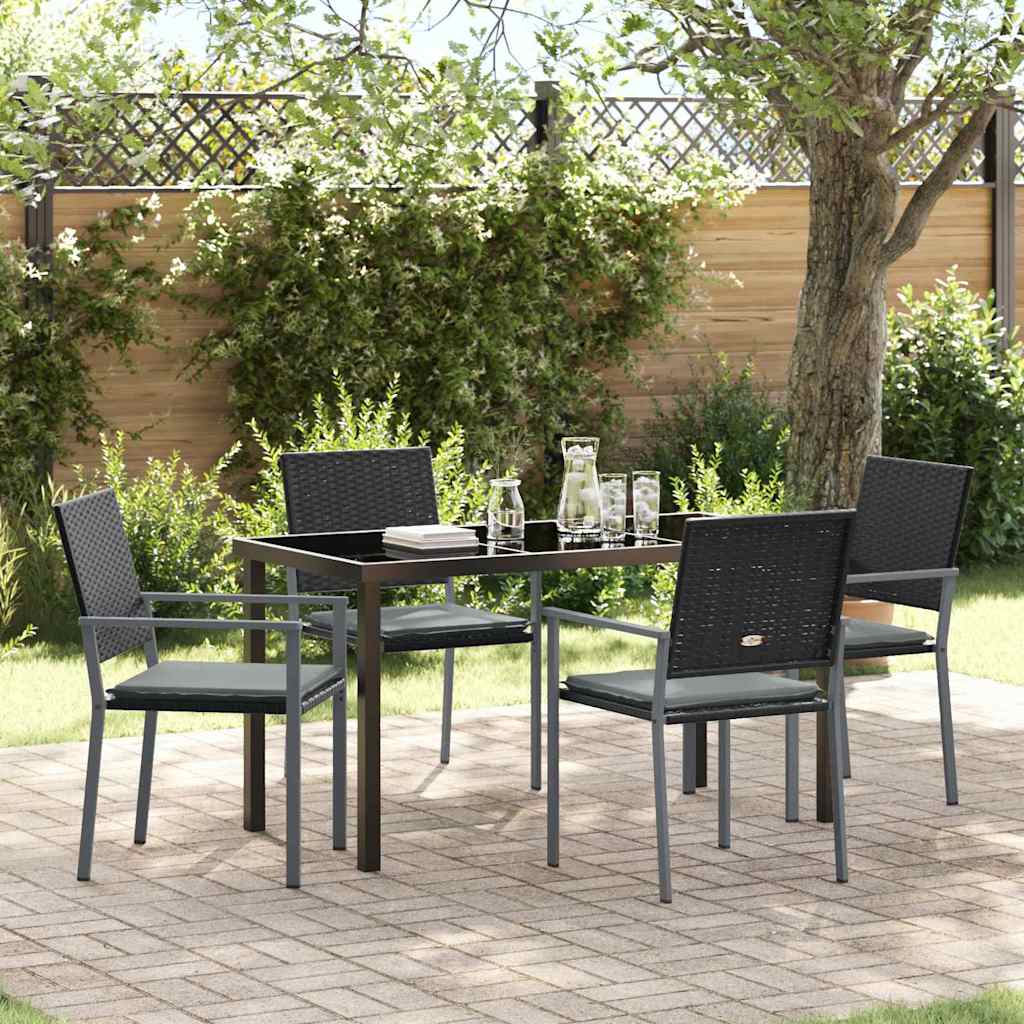 Garden Dining Set 5 pcs Black and Light Grey PE Rattan