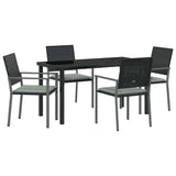 Garden Dining Set 5 pcs Black and Light Grey PE Rattan - Front View