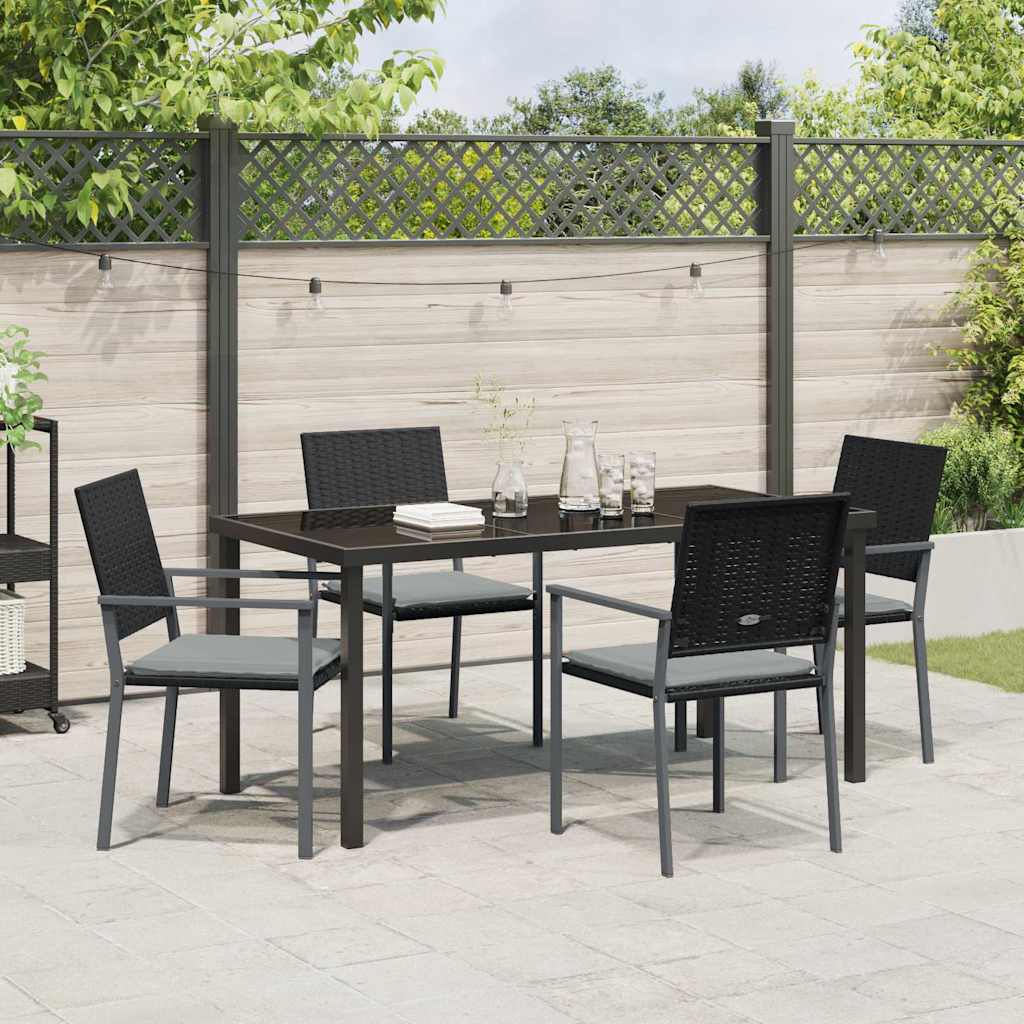 Garden Dining Set 5 pcs Black and Light Grey PE Rattan