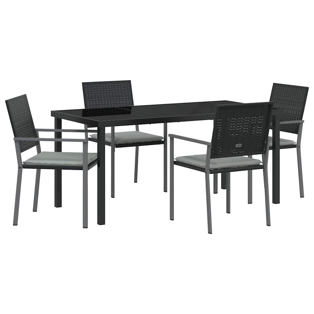 Garden Dining Set 5 pcs Black and Light Grey PE Rattan