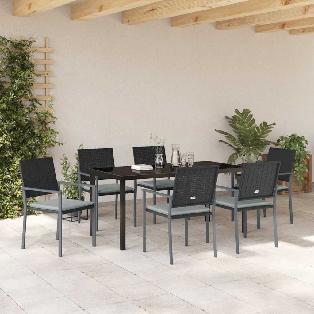 Garden Dining Set 7 pcs Black and Light Grey PE Rattan