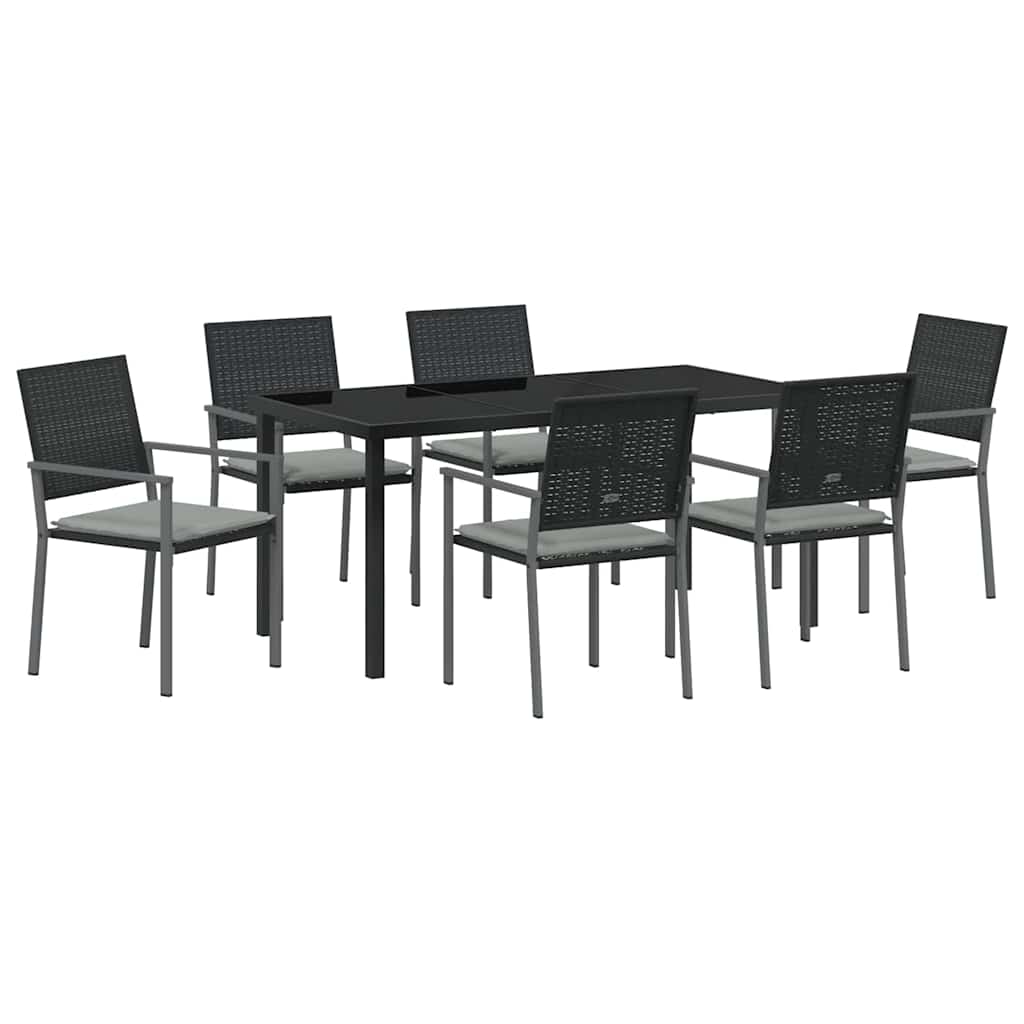 Garden Dining Set 7 pcs Black and Light Grey PE Rattan
