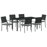 Garden Dining Set 7 pcs Black and Light Grey PE Rattan