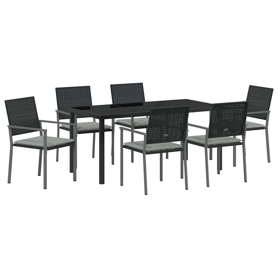 Garden Dining Set 7 pcs Black and Light Grey PE Rattan
