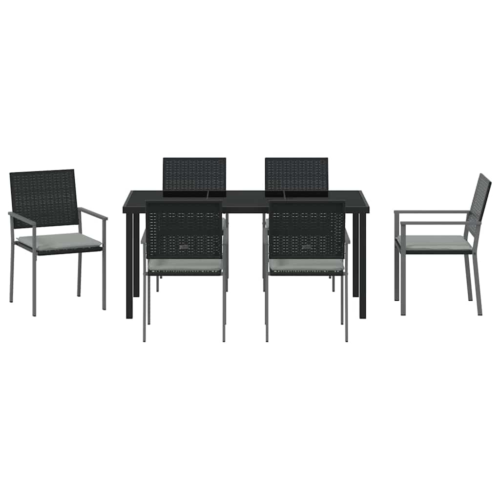 Garden Dining Set 7 pcs Black and Light Grey PE Rattan
