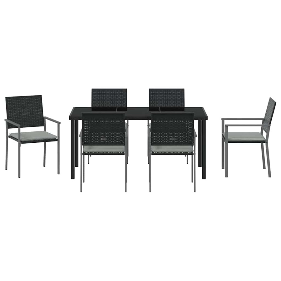 Garden Dining Set 7 pcs Black and Light Grey PE Rattan